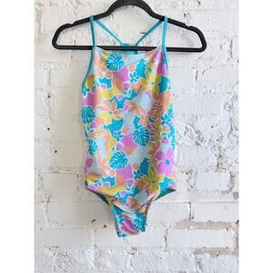 Speedo Floral One Piece Swimsuit Womens XL Multicolor Racerback Athletic Swim